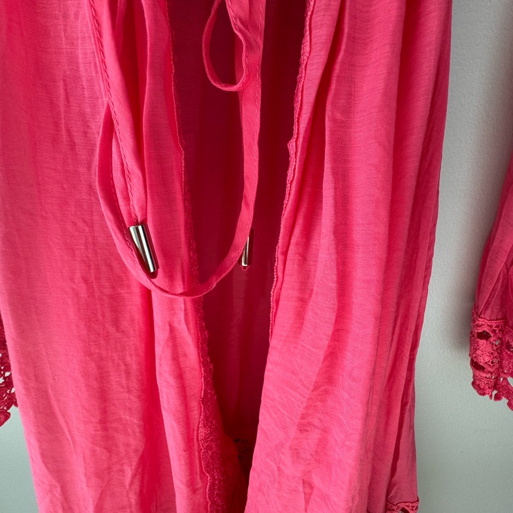 NWT Elan Pink Boho Kimono Kaftan Robe Bell Sleeves Tie Waist Size M Resortcore - Picture 6 of 9